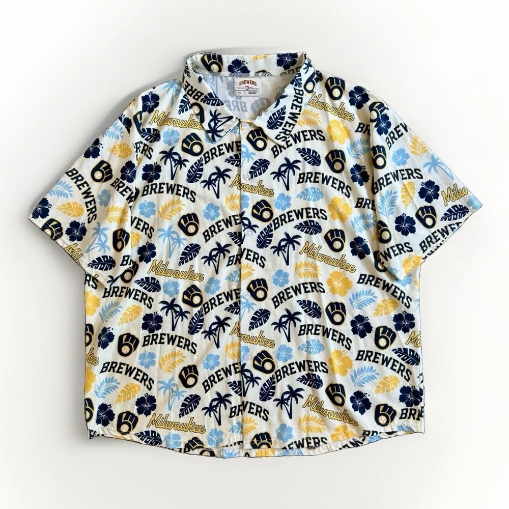 Milwaukee Brewers Hawaiian Shirt Sz XXL Licensed MLB Promotion Lightweight Aloha